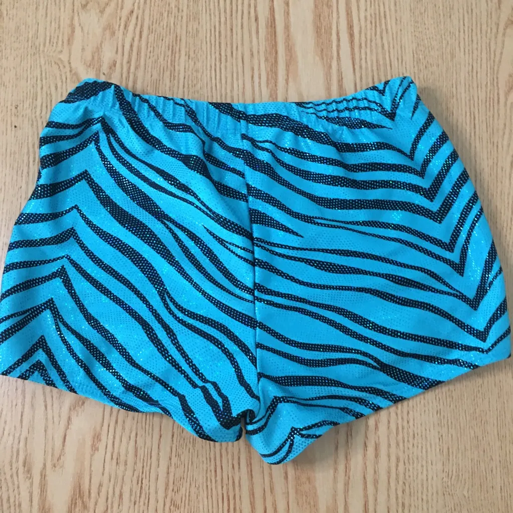 B86 Womens Pizzazz Athletic Dance Casual Zebra 🦓 Print Shiny Shorts Size Medium Black - Image 2