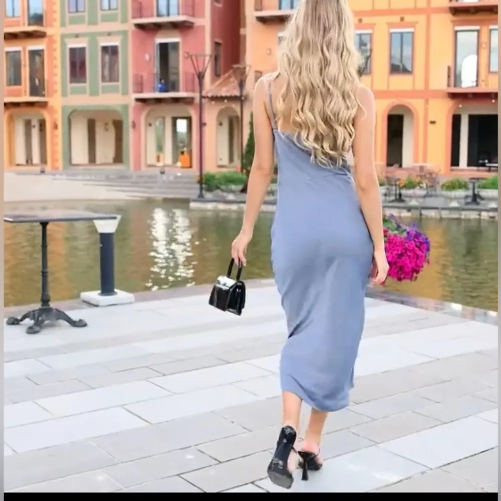 NEW Midi Satin Dress 1 Shoulder Spaghetti Strap Backless Bodycon Dress XL - Image 5