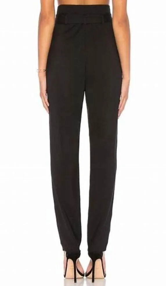 Milly Sevilla Black High Waist Belted Tie Waist Trouser Pants Size 4 - Image 3