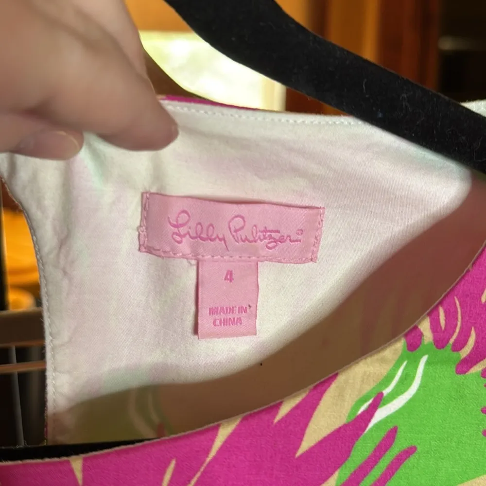 LILLY PULITZER Fiesta Beige Magenta Lime Floral Stretch Cotton Dress Size 4 - Image 8