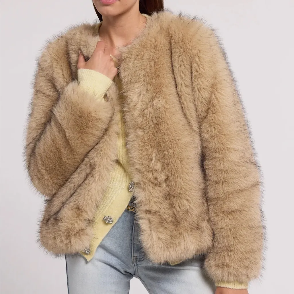 NWT GENERATION LOVE Lucas Faux Fur Jacket Brown & Black M - Image 7