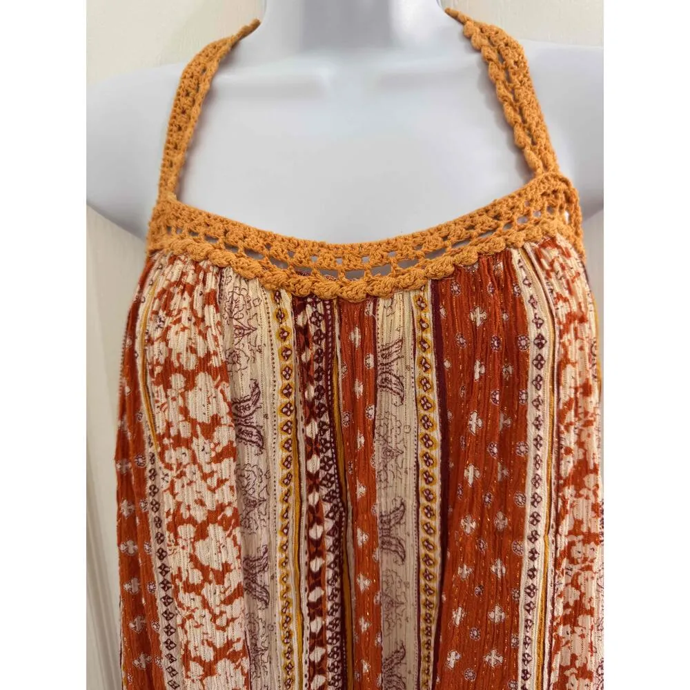 Raga Orange Striped Sleeveless Patterned Maxi Dress With‎ Embroidered Trim XS - Image 5