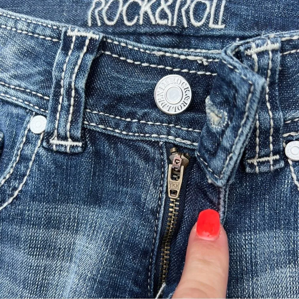 Rock & Roll Cowgirl mid rise boot cut jeans embroidered bling pocket 24x34 - Image 5