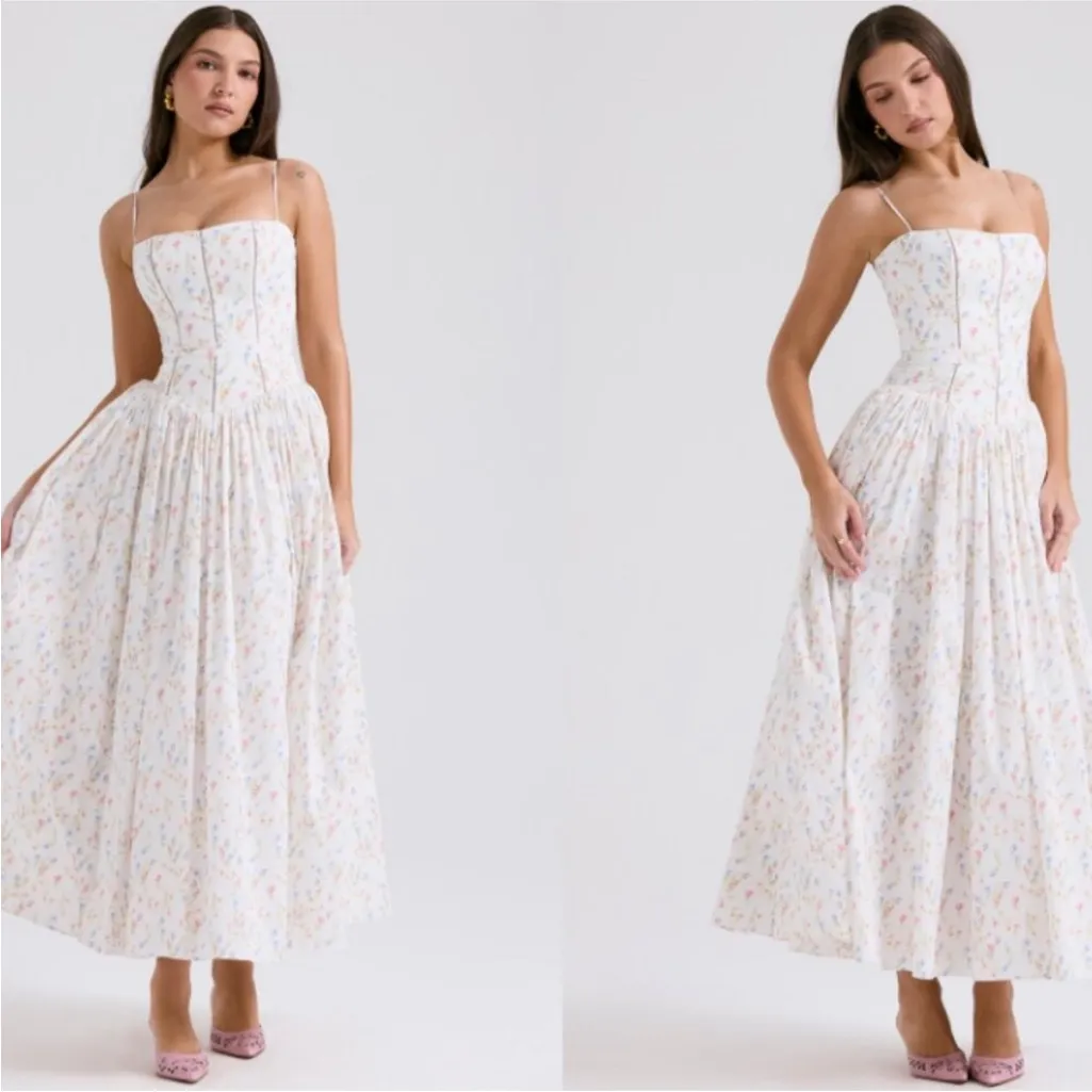 HOUSE OF CB L D-DD Ysabella' White Posy Print Cotton Maxi Sundress NWOT - Image 14