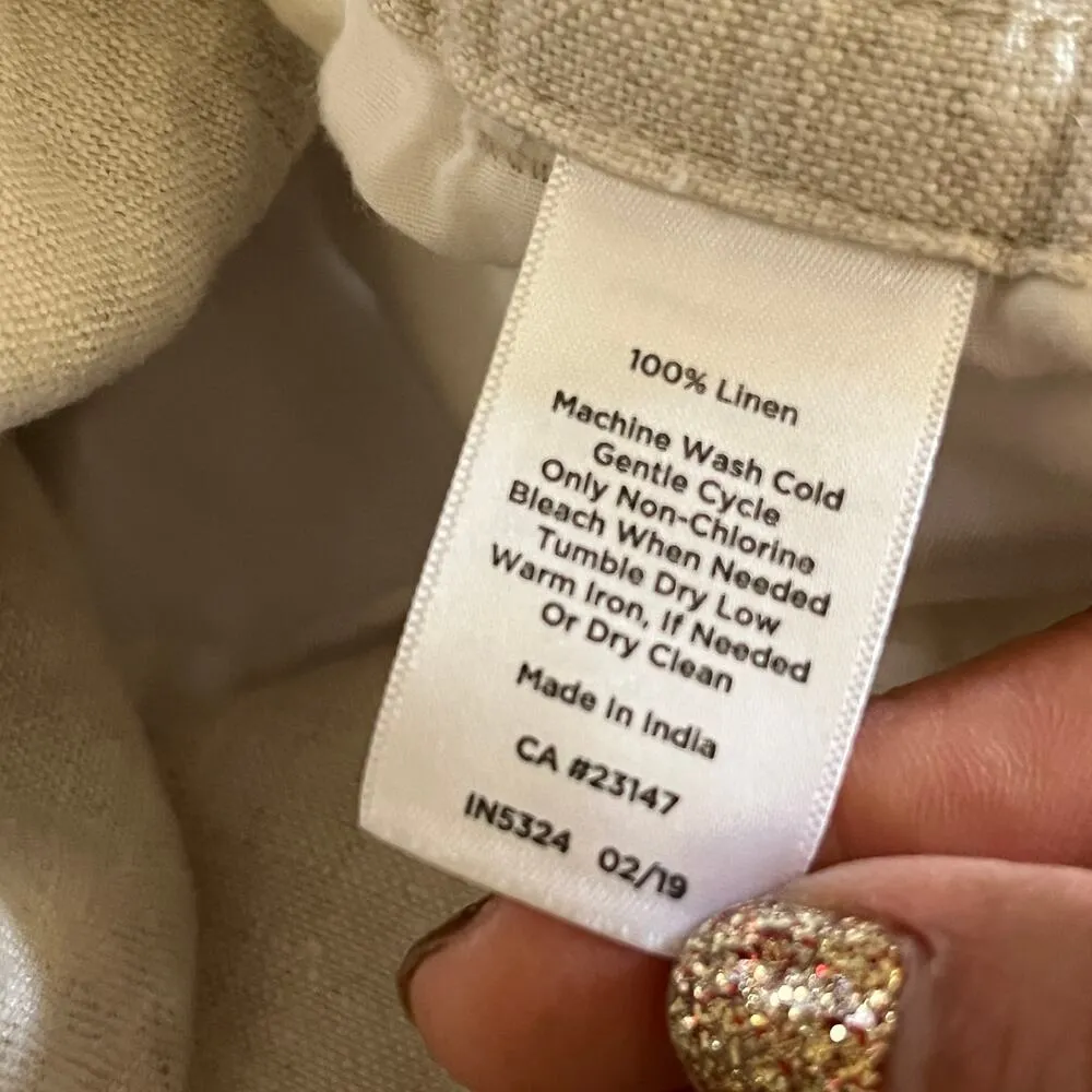 Talbots Women's Linen Wide Leg Drawstring Pull On Pants Cream 14 Petite Pockets - Image 4