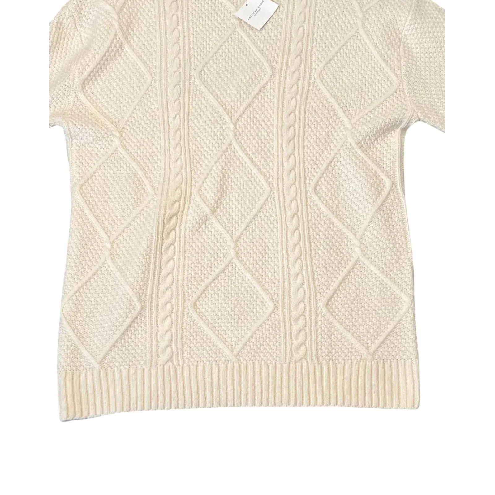American Eagle  Sweater Size Small White Long Tunic Crew Neck Cableknit Soft NWT - Image 7