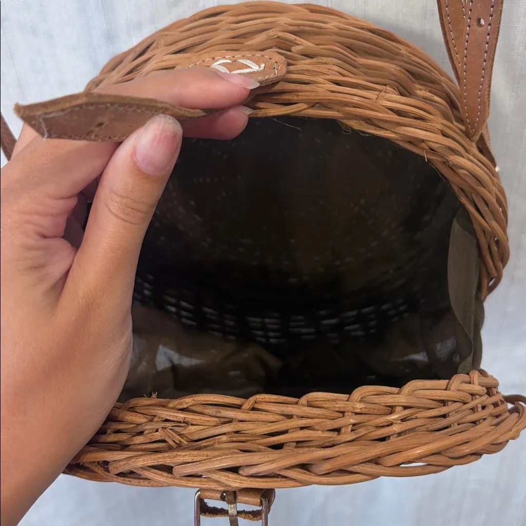 Circular Woven Crossbody Basket Bag Brown - Image 3