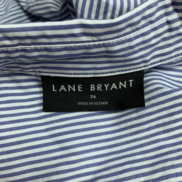 Lane Bryant Top Womens 26‎ Blue White Striped Button Down Shirt Long Sleeve Plus - Image 5