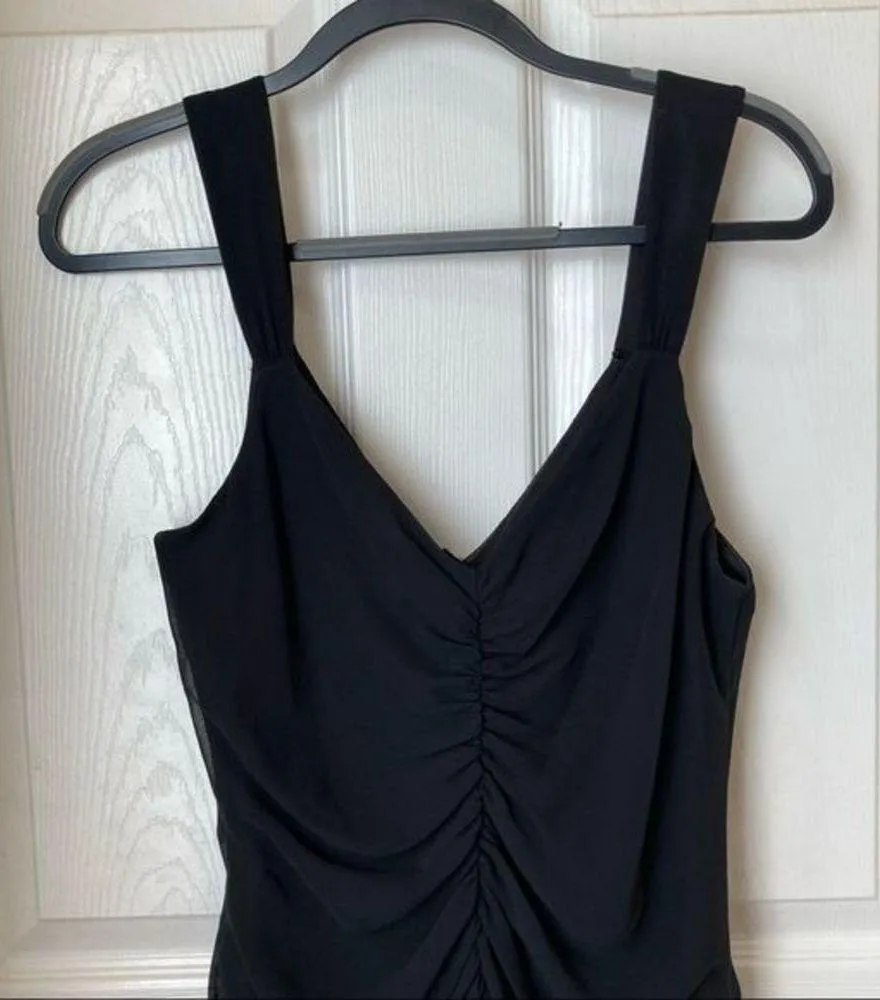 VINTAGE 1990s Goth Dress Ruched Ruffles Alt Y2K Black AGB Dress Size 10 Prom - Image 6