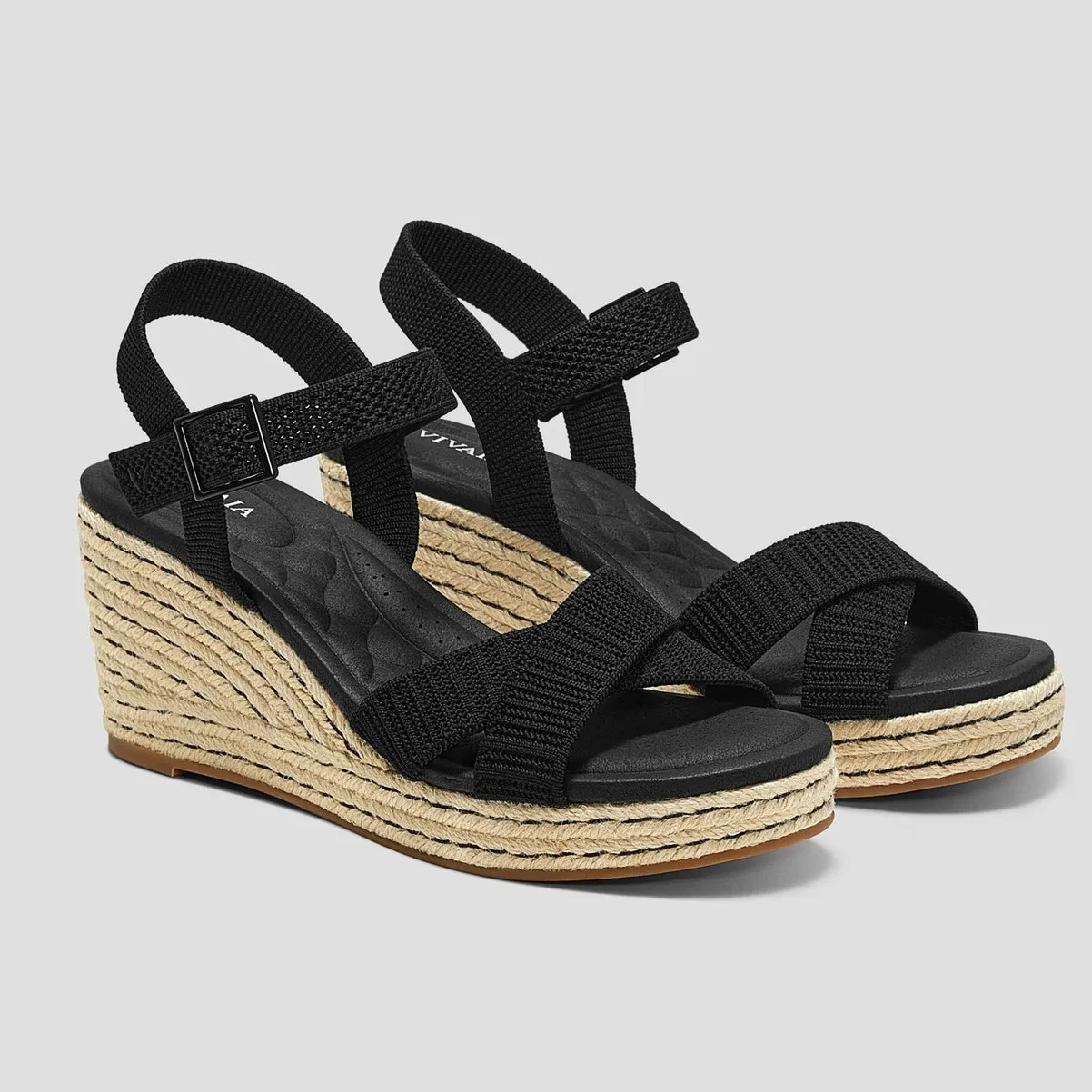 Vivaia Sally Pro Wedge Sandals Old Money Casual Knit Platform Comfort Black 8.5 - Image 9