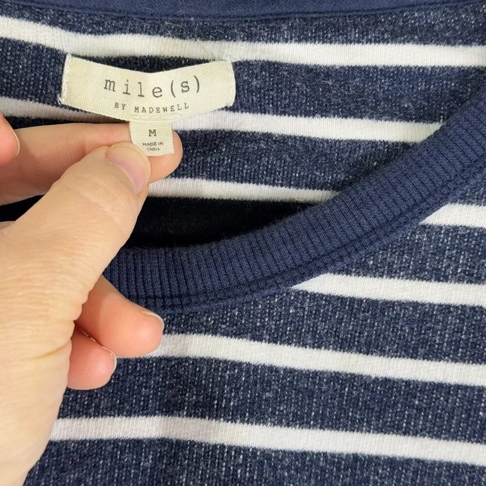 Mile(s) By Madewell Navy Blue & White Striped Pullover Sweatshirt Size Medium - Image 4