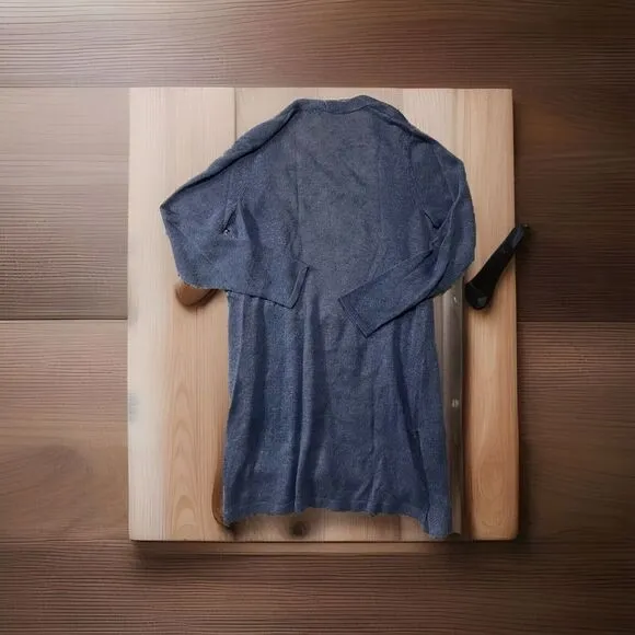 J Jill Cardigan Sweater Linen‎ Blend Light & Long Open Front Long Line Blue S - Image 3