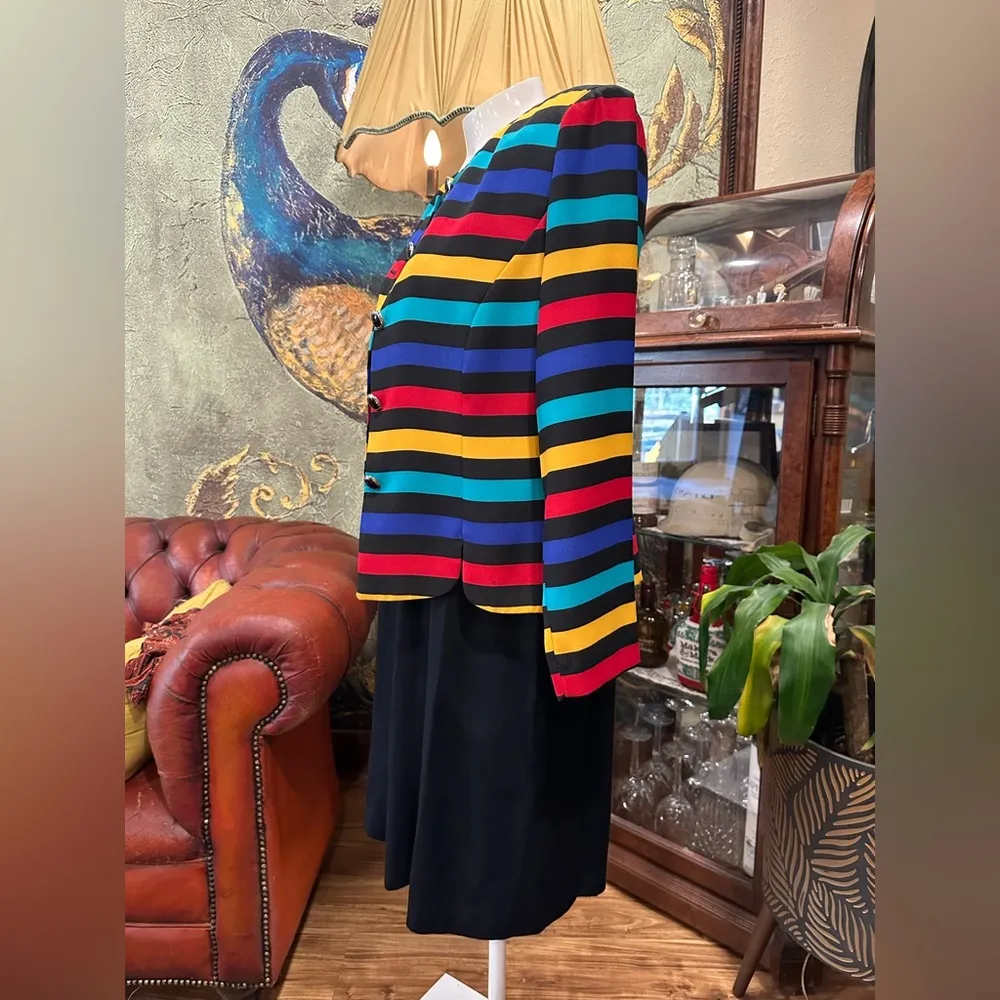 EUC Colorful Striped Blazer and Black dress Set - Image 7