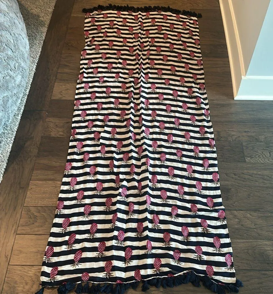 Tory Burch Lightweight Linen Blend Pineapple Scarf Black - Image 4