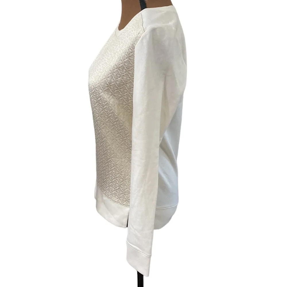 Ann Taylor Loft oriental metallic jacquard ivory sweatshirt size XS - Image 4