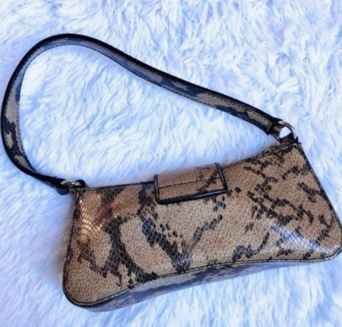 Snake Print Shoulder Bag Vinyl Beige Brown Tan - Image 2