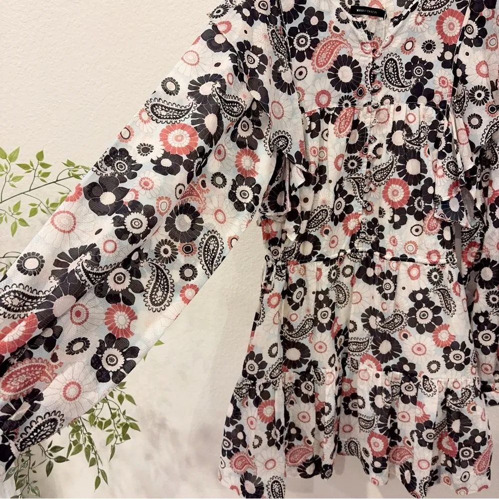 Magali Pascal Francine Long Sleeve Mini Dress Seventies Paisley Size Small NWT Black - Image 7