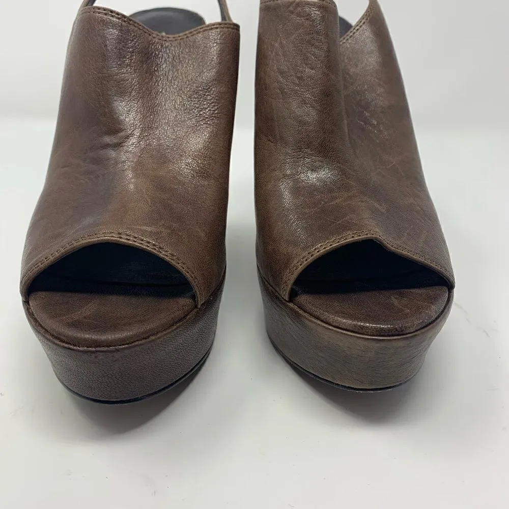 Elizabeth &‎ James Strut Brown Leather Platform Wedges Size 9.5B - Image 3