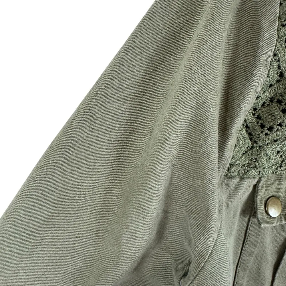 Blue Pepper Green Full Zip Lace Detail Cotton Denim Utility Jacket Size M - Image 8