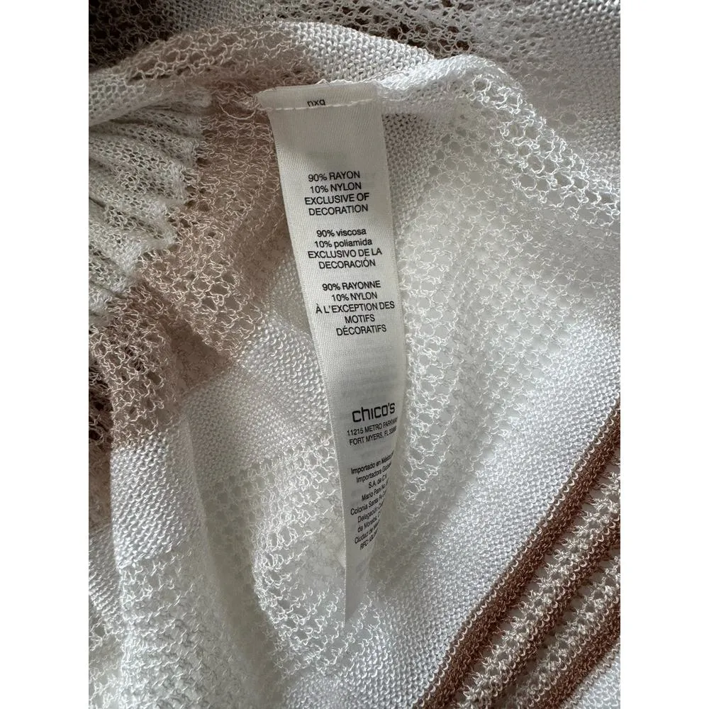 NWD Chicos Tan & White Loose Knit Pullover Tassel Tie Swim Suit Coverup US Large - Image 11