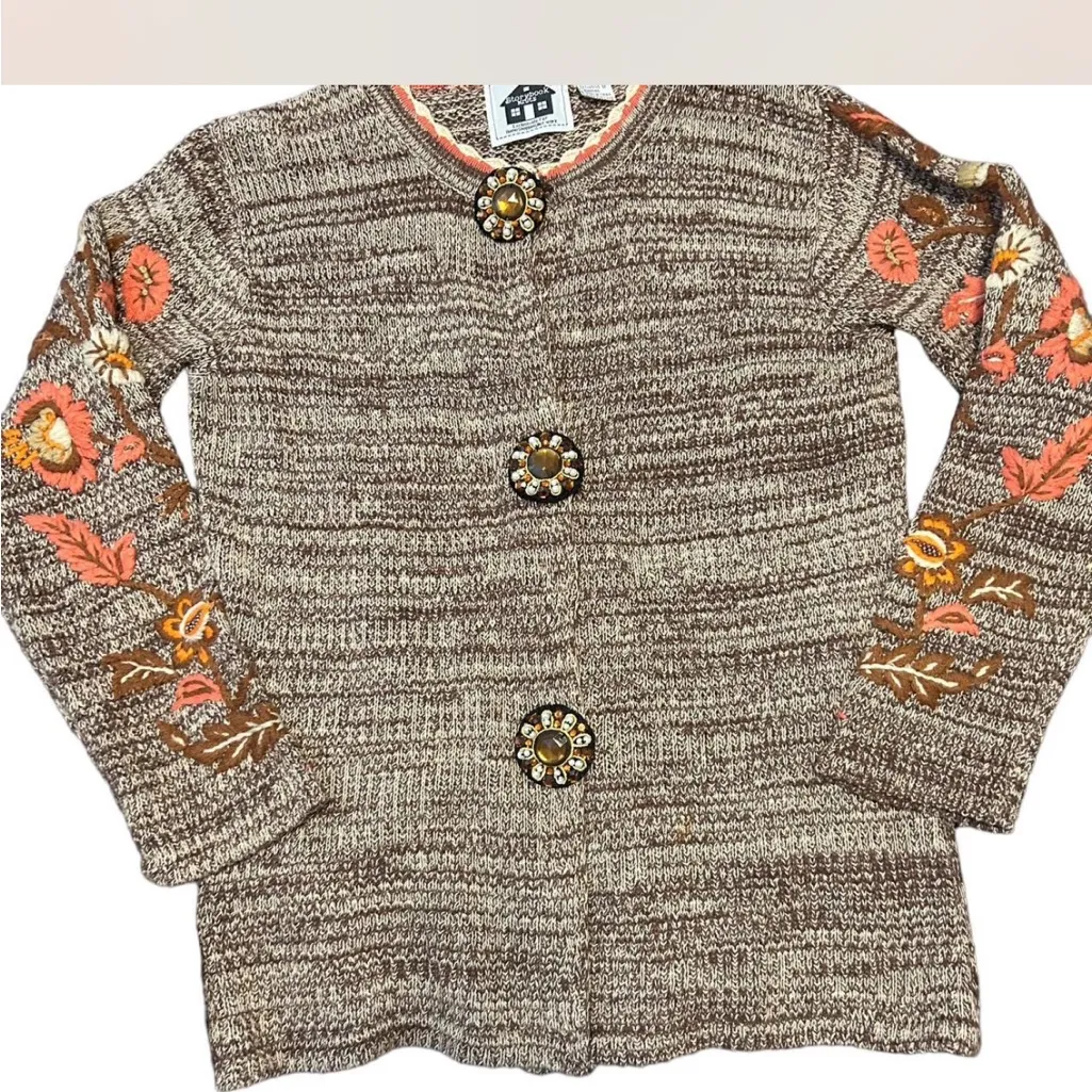 Vtg Storybook knits sweater cardigan • embroidered flowers • decorative buttons - Image 2