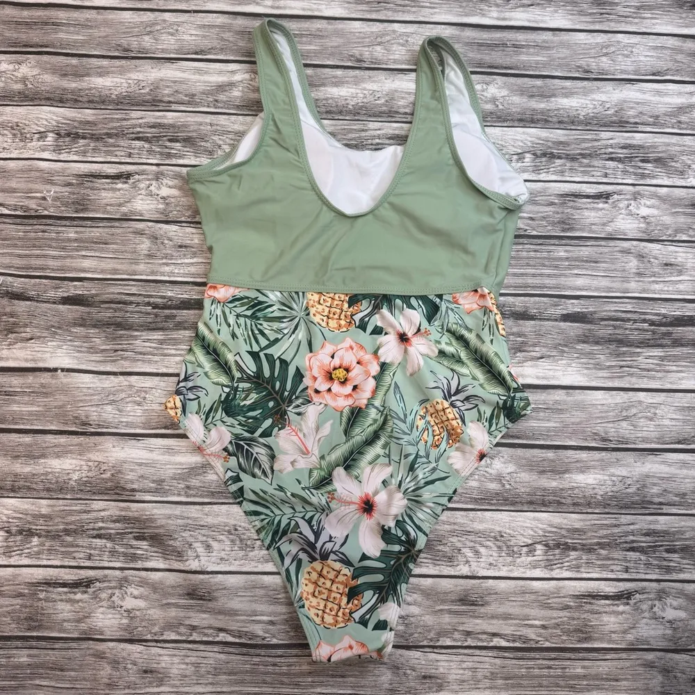 Unbranded Women's One Piece Bathing Swim Suit S SM Small Cutout Tropical Green - Image 2