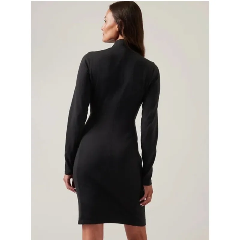Athleta Sweater Dress Medium Black Quarter Zip Bodycon Sporty Office Preppy - Image 2