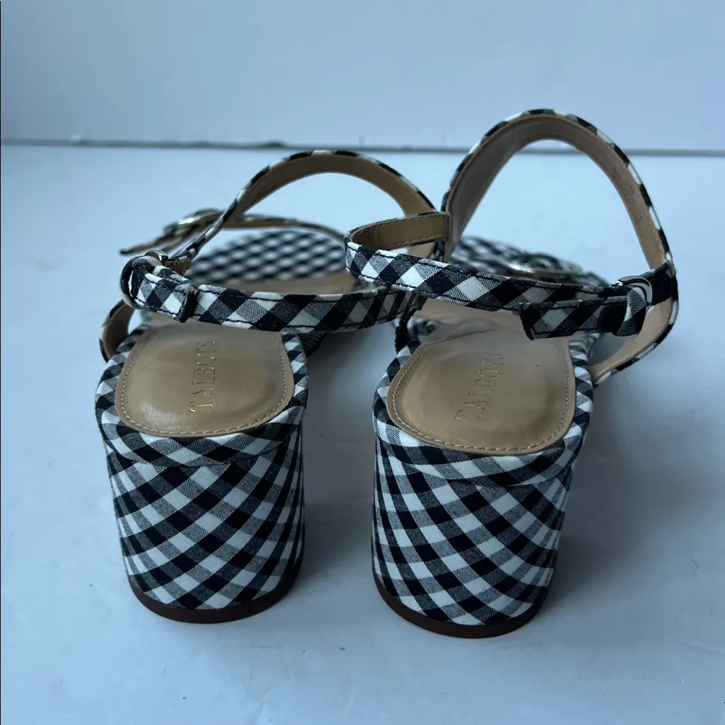 Talbots MIMI Gingham Buckle Block Heel Sandals Sz 7 Cute Summer Resort Style 🟡 - Image 4