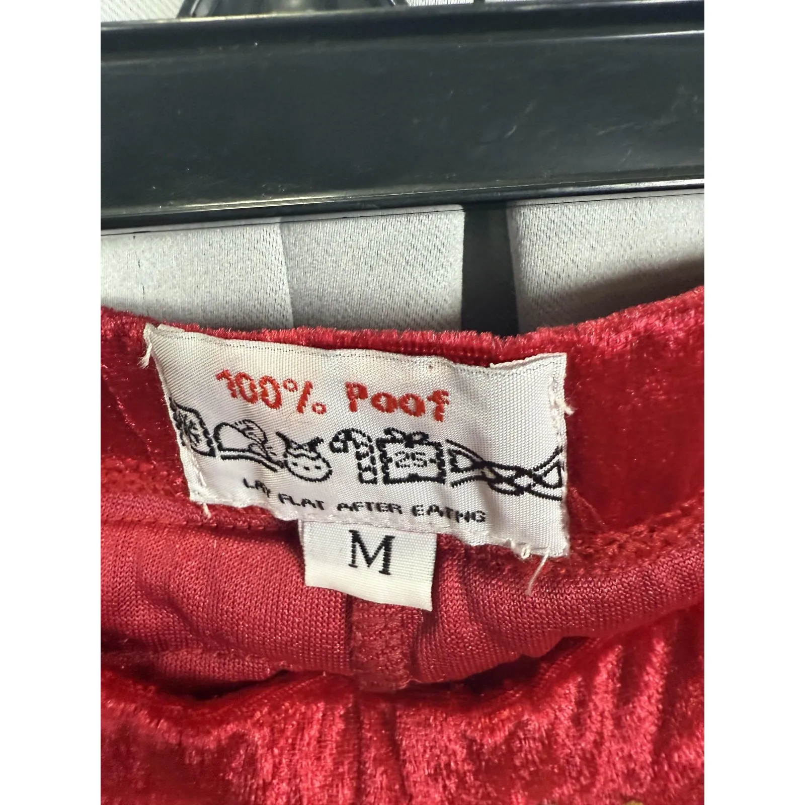 100% Poof Pants Womens Medium Red Black White Santa Faux Belt Striped Leggings - Image 3