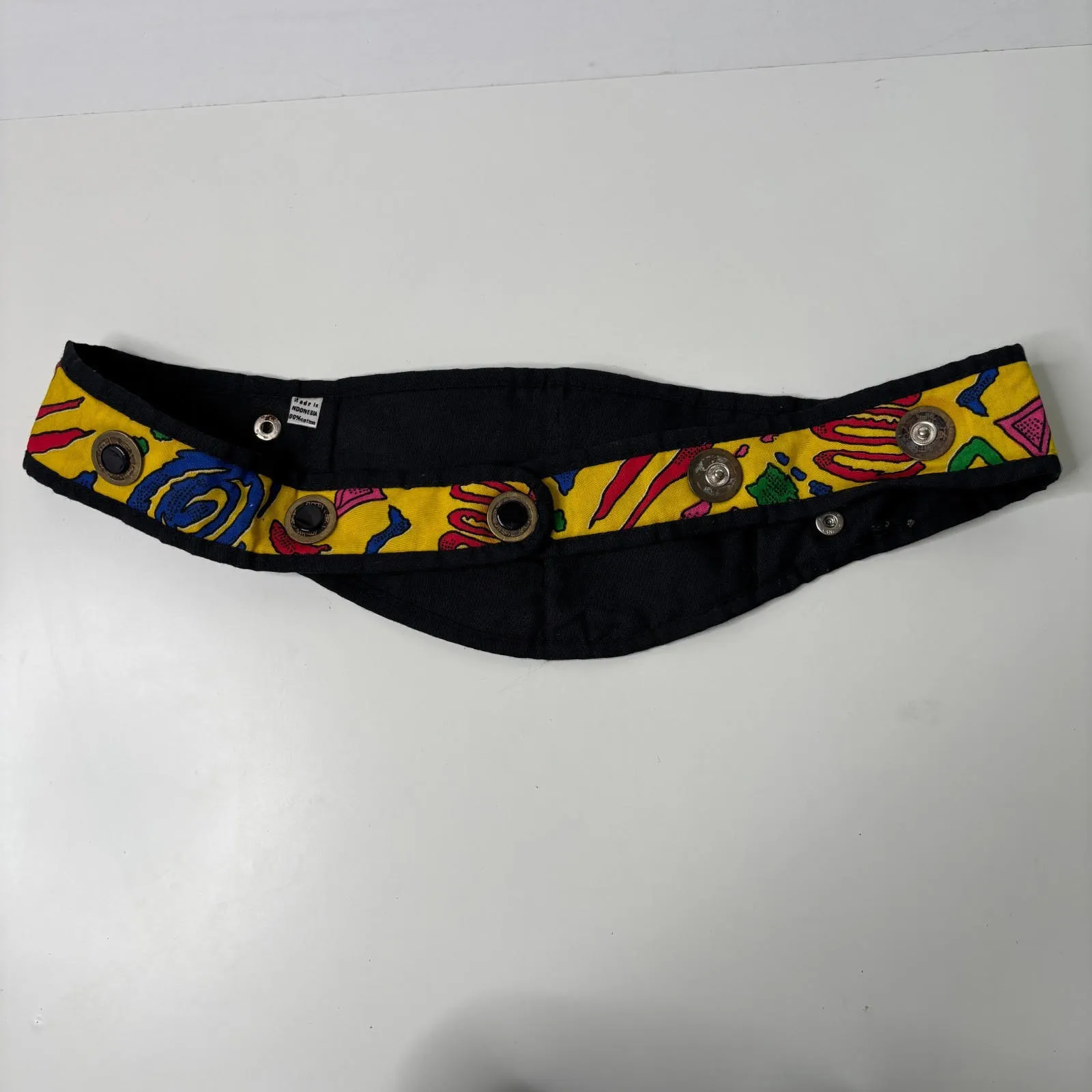 VTG 80s Yellow Fanny Pack Cumberbund Belt Pouch Snap Indonesia Wild Bright Art * - Image 2