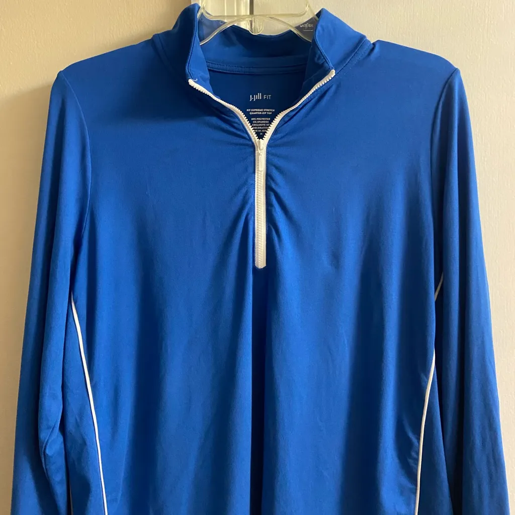 J Jill Fit supreme stretch 1/4 zip up blue Athleisure sport Medium - Image 3