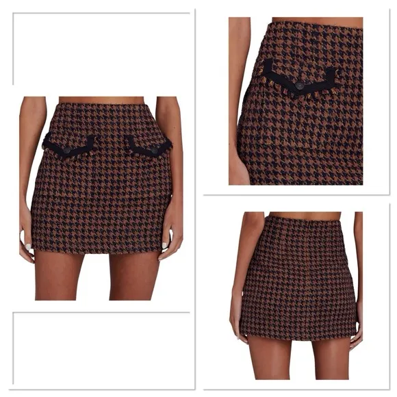 VERONICA BEARD Adriel Houndstooth Flap Pocket Mini Skirt Women Size 4 Brown - Image 2