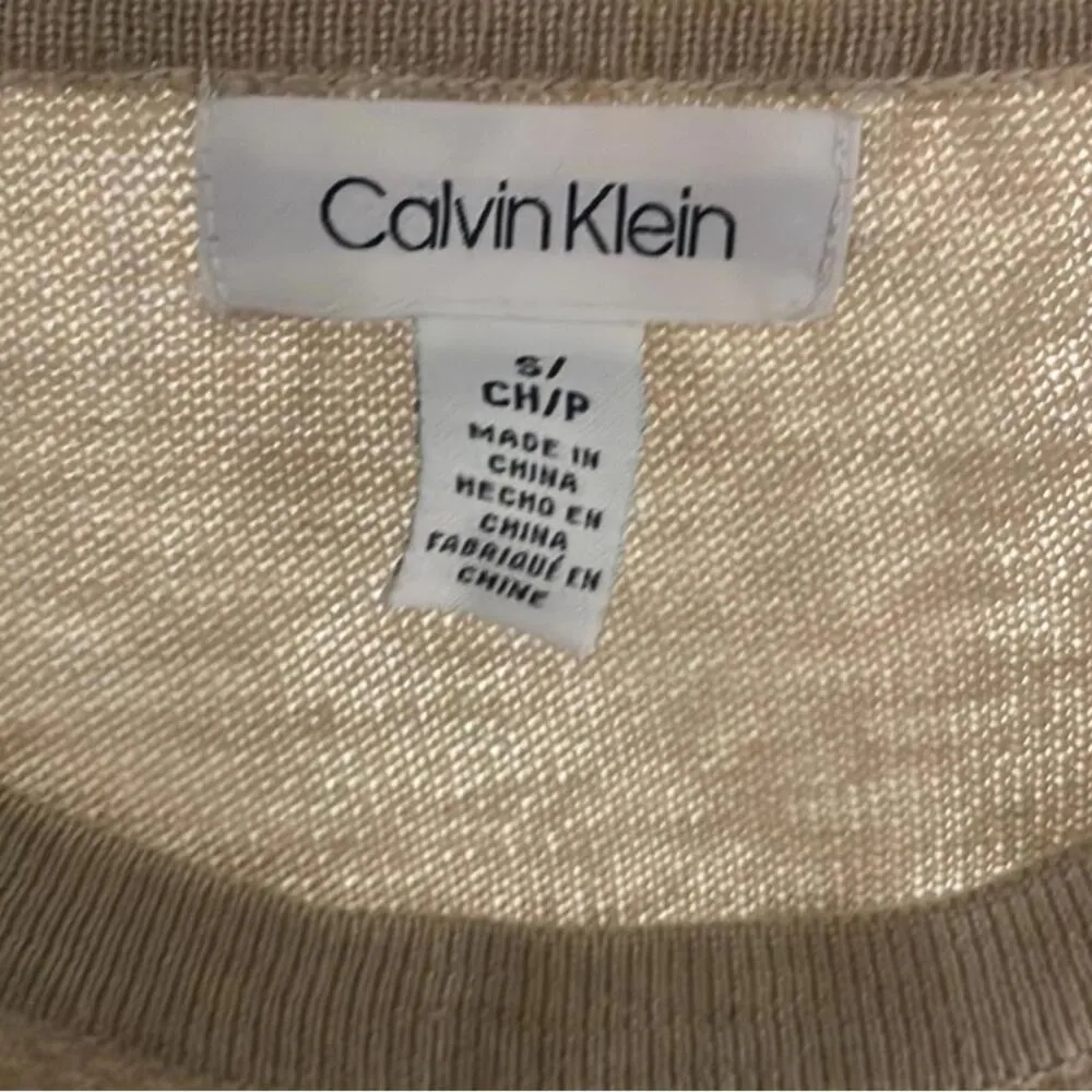 Calvin Klein Tan Sweater With White Under Shirt Trim Preppy Academia Minimal - Image 6