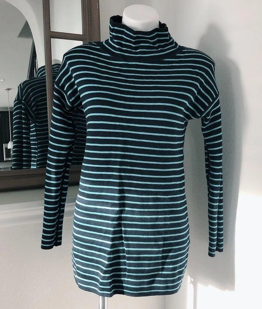 J.Jill Reversible Sweater Turtleneck Navy Blue Stripe Cotton Size S NWT $99 - Image 8