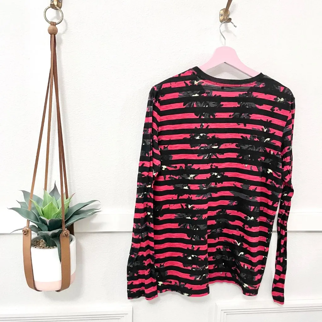 PROENZA SCHOULER Striped Floral Splatter T Shirt In Deep Red Long Sleeve Size L - Image 7