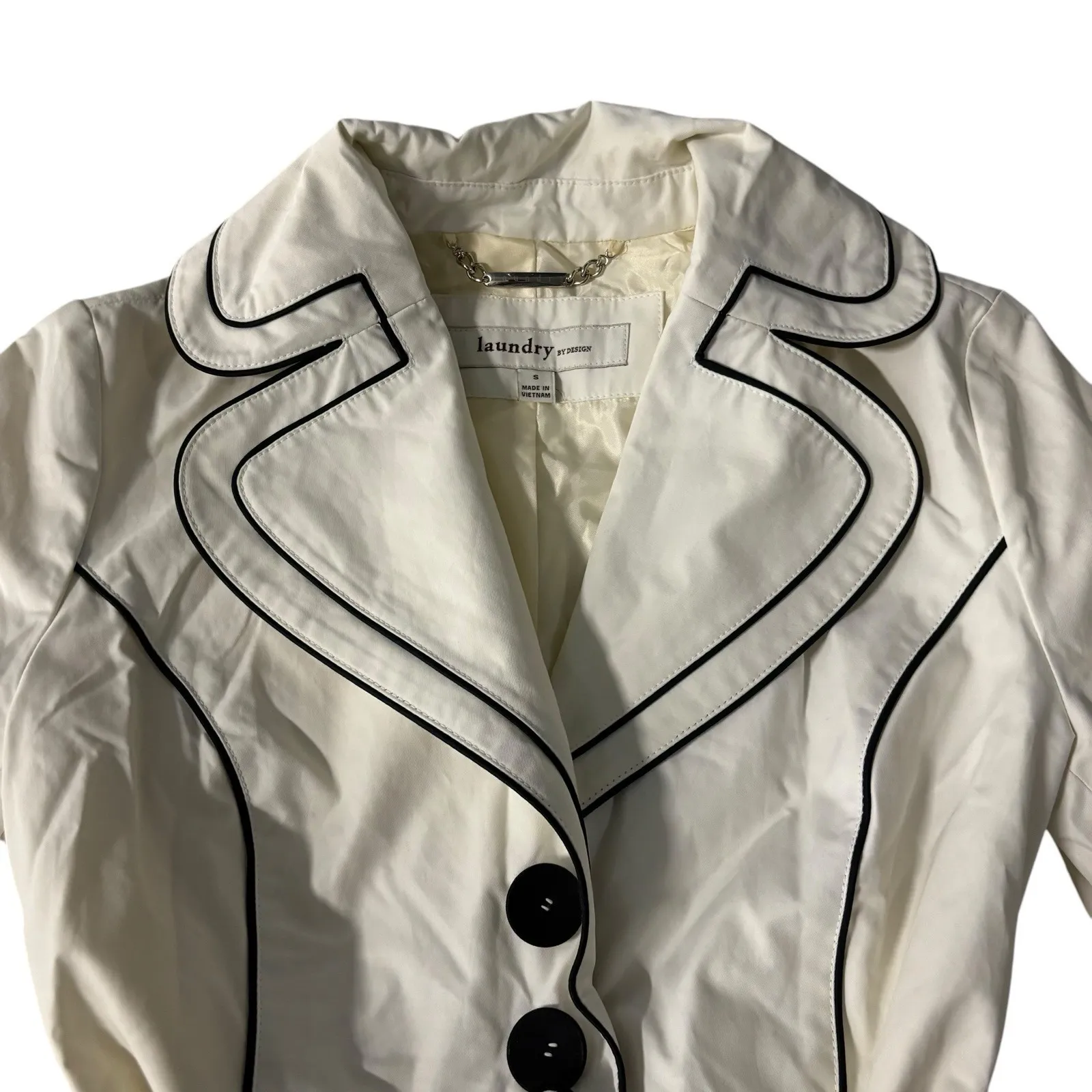 Laundry by Design Large White Black Belted‎ Trench Coat Rain Jacket* - Image 3