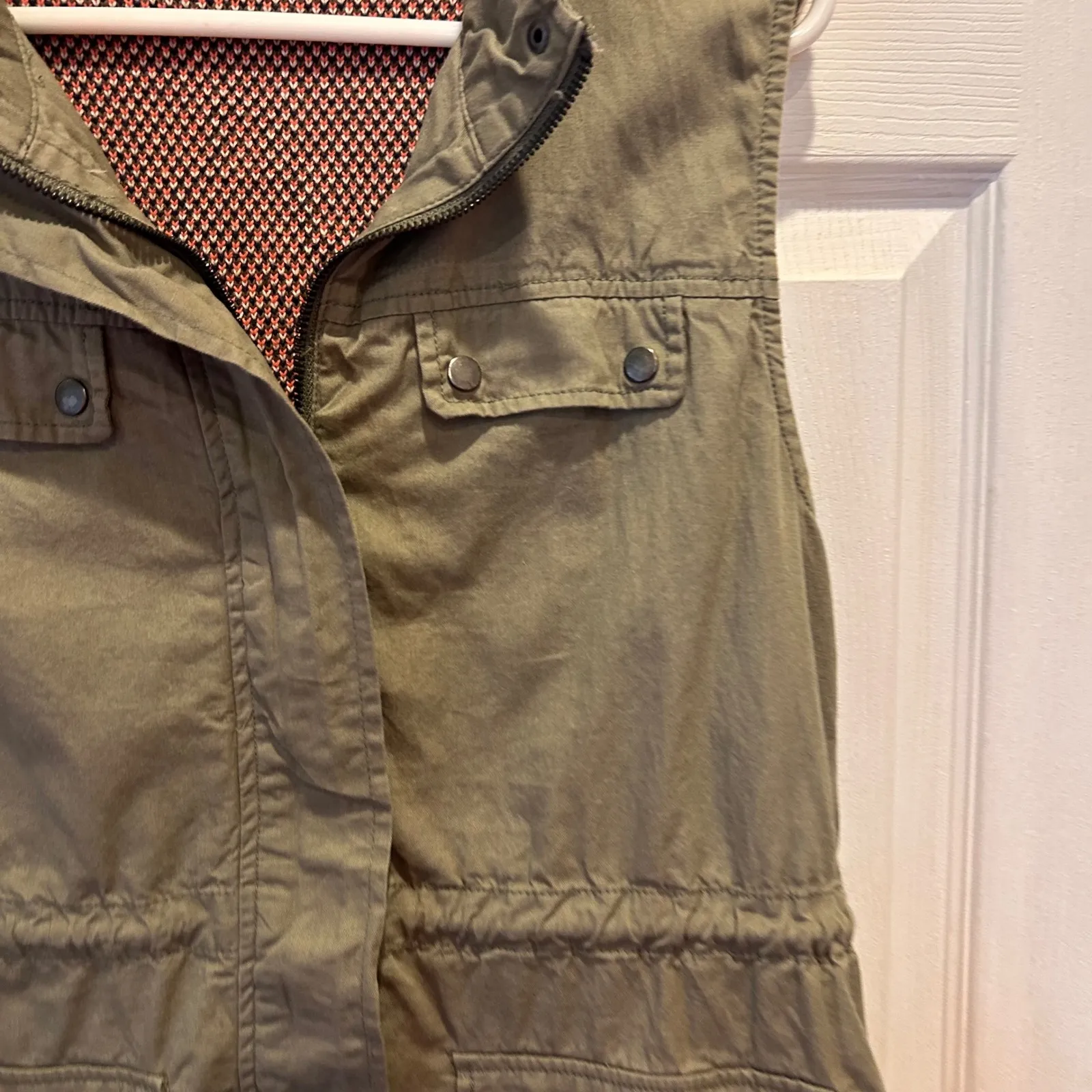 Blu Pepper Olive Green Utility Vest Aztec Print Lined Women Large Natural Fibers - Image 2