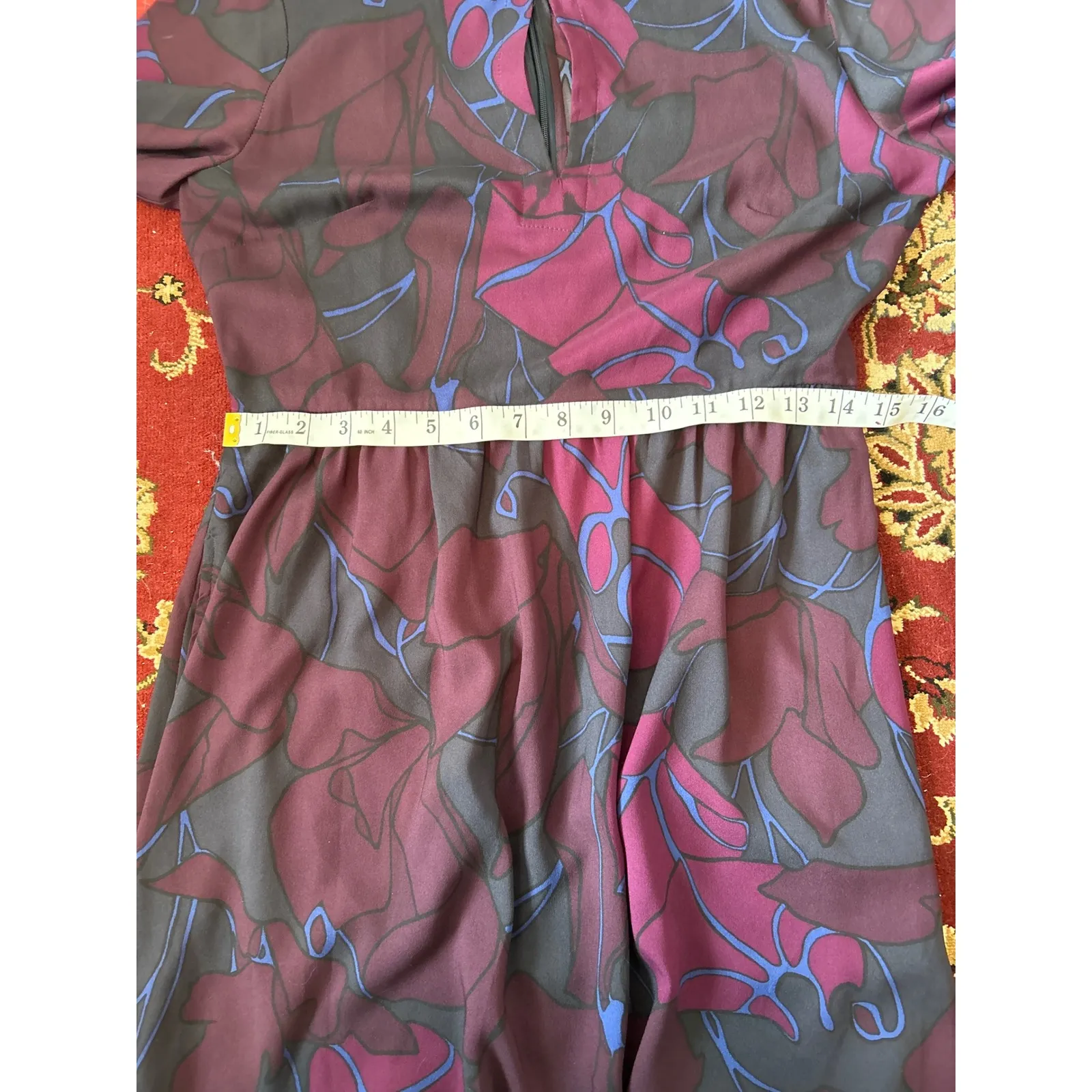 LOFT Babydoll Floral Print Long Sleeve Dress Keyhole Neckline A Line Mini Size 2 - Image 6