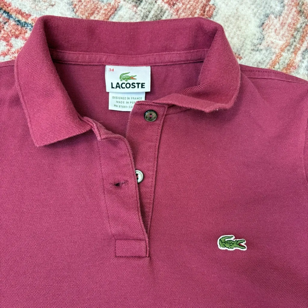 Lacoste Pink Short Sleeve Polo Women’s Size 34 XXS‎ Preppy Classic Top - Image 2