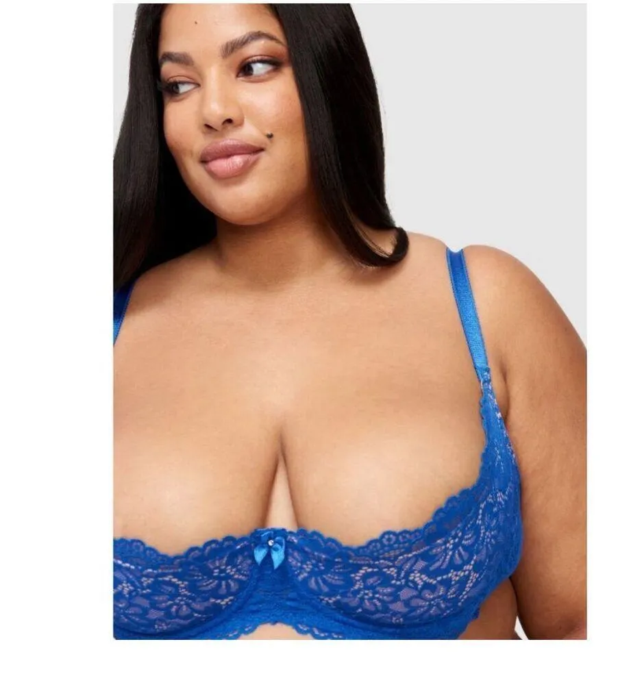 NWT Frederick's of Hollywood Women 36F Bra Blue Demi Lace Sandie Underwire Sexy - Image 2
