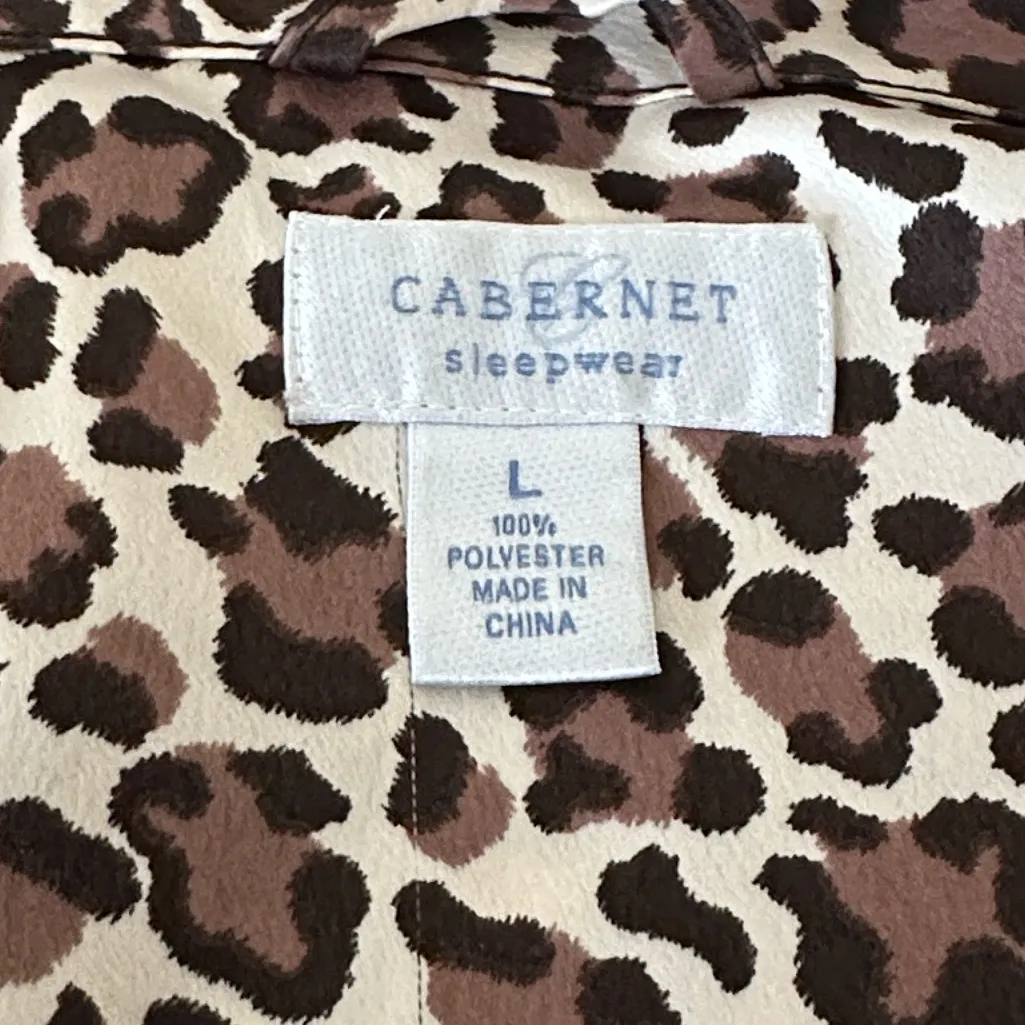 Cabernet Leopard Print Women's Robe W/ Belt Brown Size L - Image 8