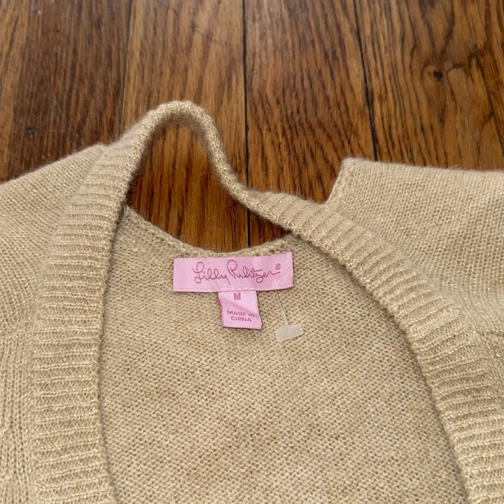 Lilly Pulitzer Charlisa cashmere blend crewneck cutout metallic gold sweater M - Image 2