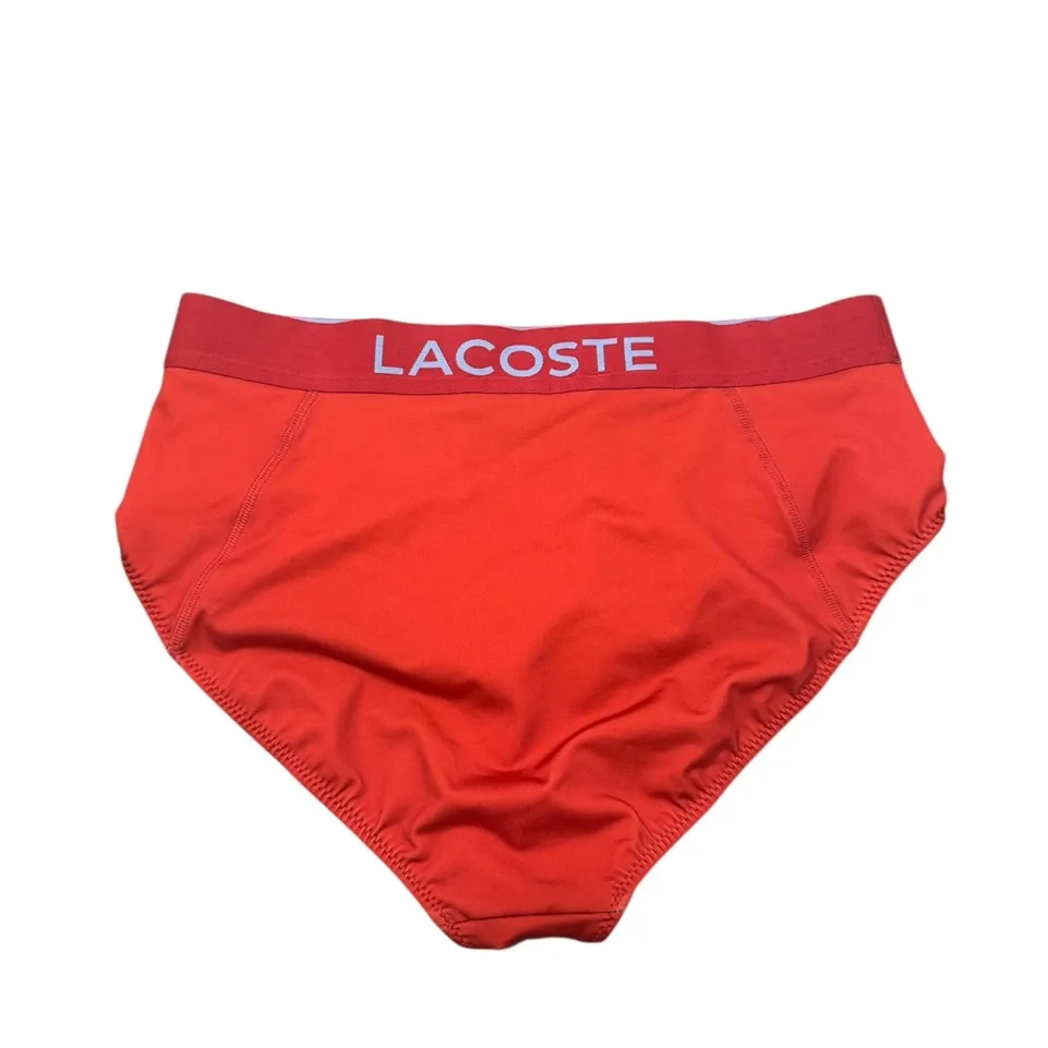 Lacoste Solid Red Bikini Bottom Branded Waist Comfort Sleek Swim Bottom Women M - Image 2