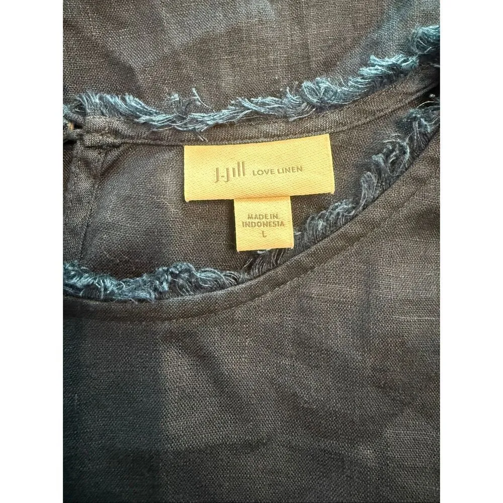 J.Jill Love Linen Raw Edge Tunic Top Blue Lagenlook Coastal Boho Quiet Luxury si Size L - Image 4