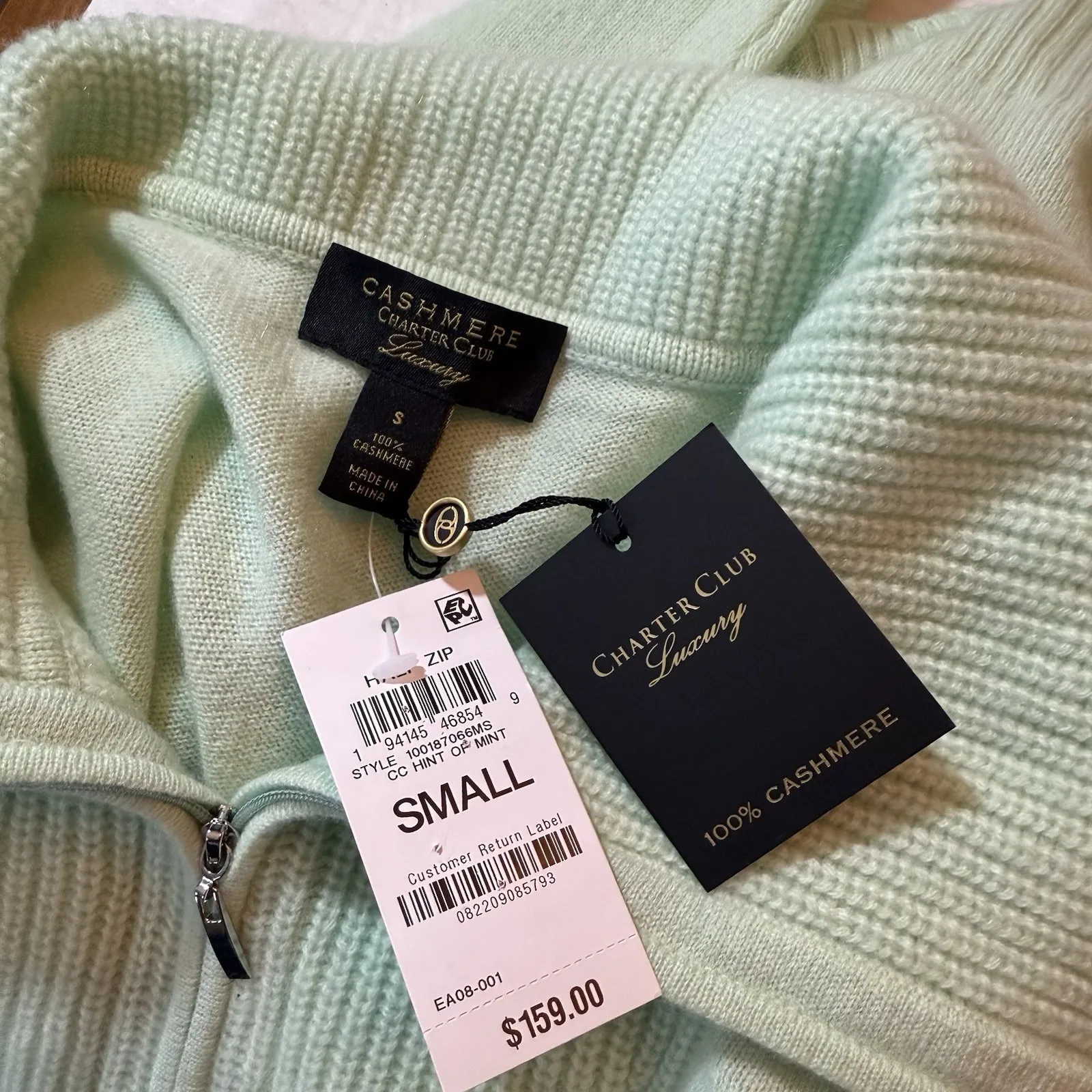 NWT Charter‎ Club 100% Cashmere Sweater Small Quarter Zip Heritage Quiet Luxury - Image 6