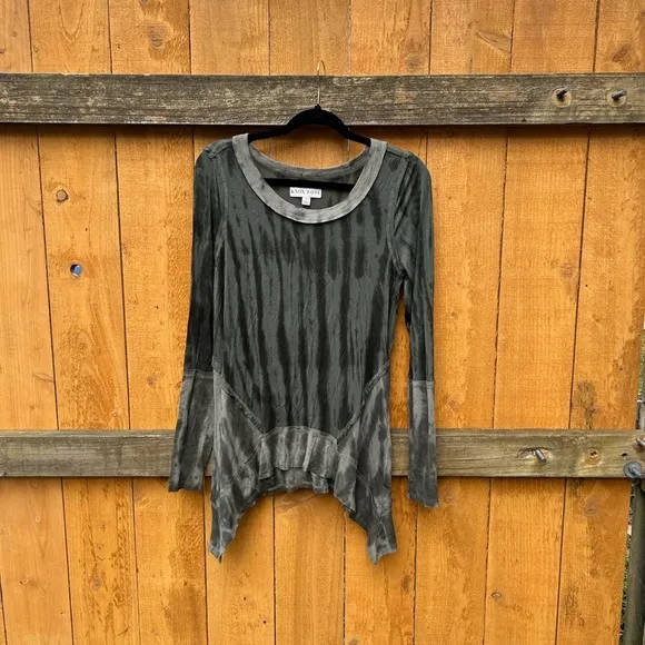 Knox‎ Rose Womens Shark Bite Top Size Small Long Sleeve Green Tie dyed Grunge - Image 11