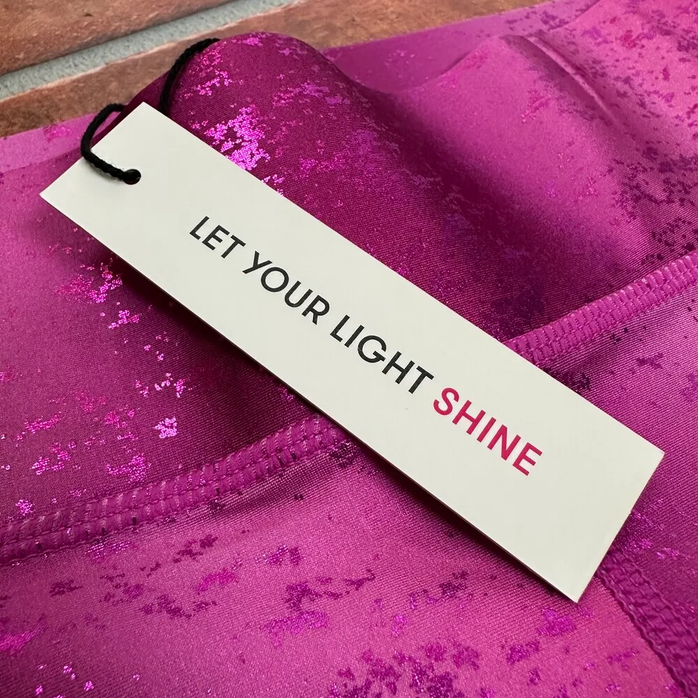 NWT Terez Metallic Pink High Waisted Stretchy Yoga Lounge Leggings Size XS - Image 3