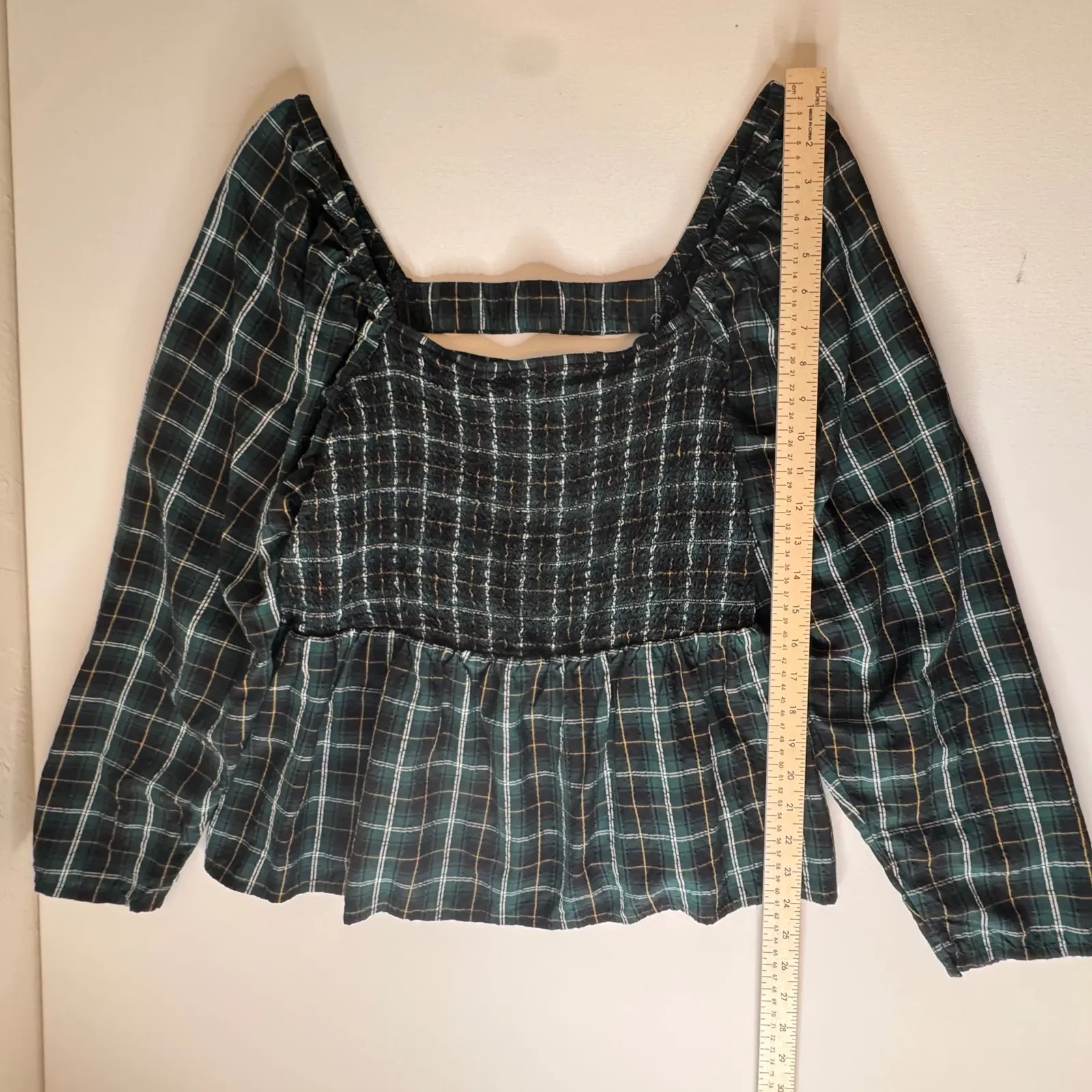 Old Navy‎ Smocked Seersucker Top Size 2X Plaid Peplum Preppy Academia Holiday - Image 11
