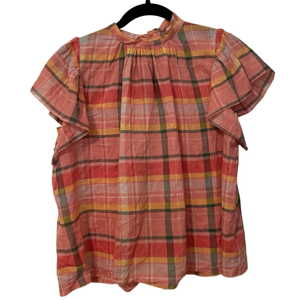 Trovata Birds of Paradis 100% Cotton Pink Carla Plaid Highneck Blouse Size XS - Image 3