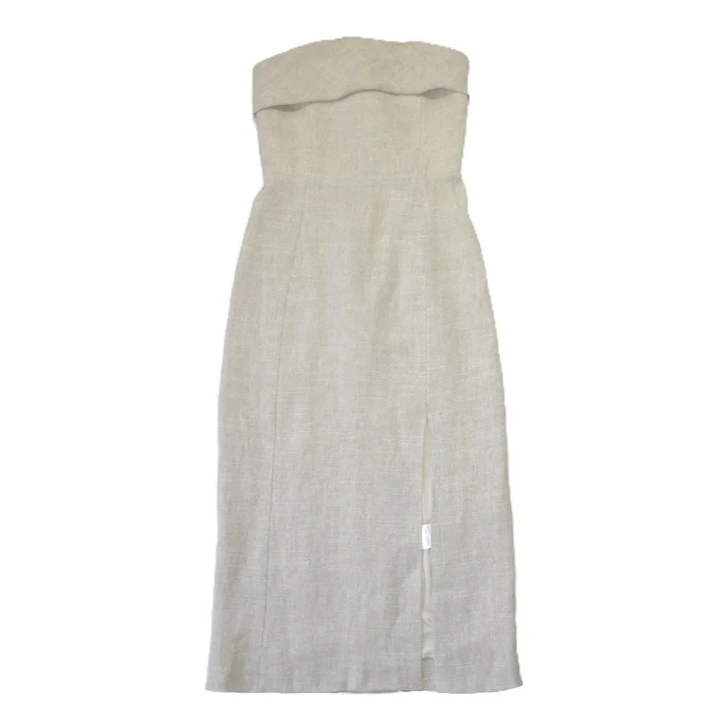 NWT Sezane Ottie in Biscuit Linen Blend Strapless Midi Dress 34 / 2 - Image 5